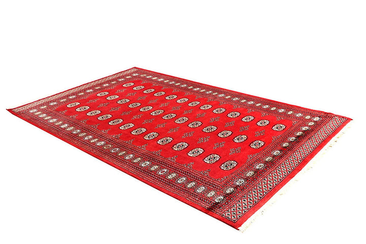 Red Pakistani Bokhara Rug 5' 7" x 9' Hand-Knotted | No. QA22948