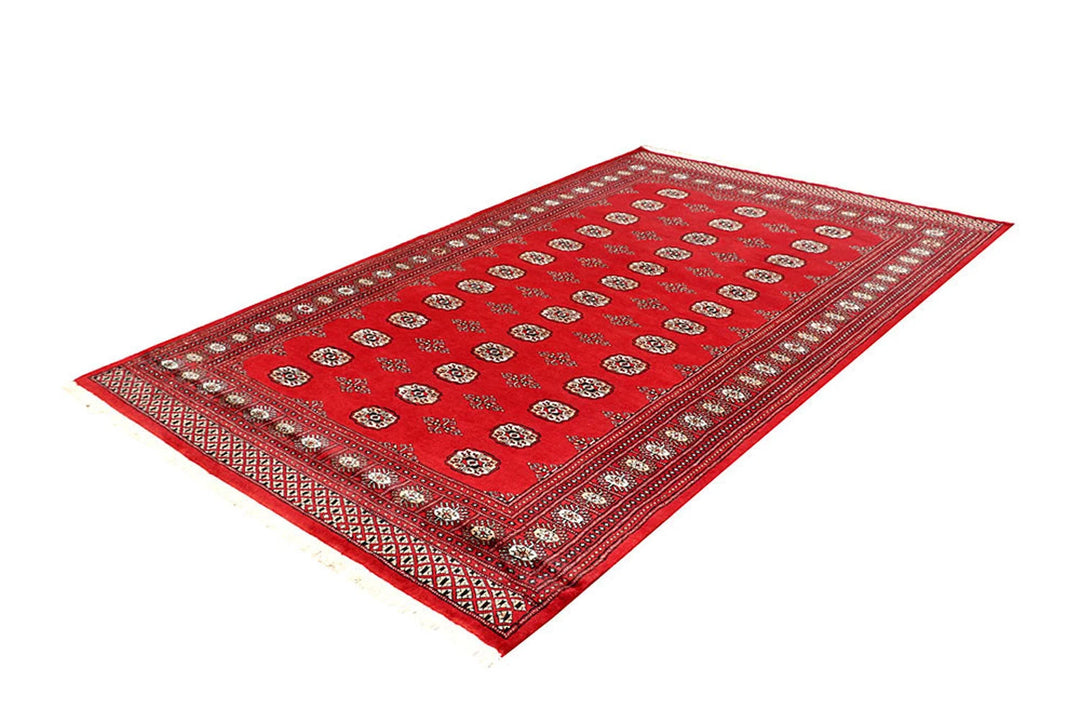 Red Pakistani Bokhara Rug 5' 7" x 9' Hand-Knotted | No. QA22948