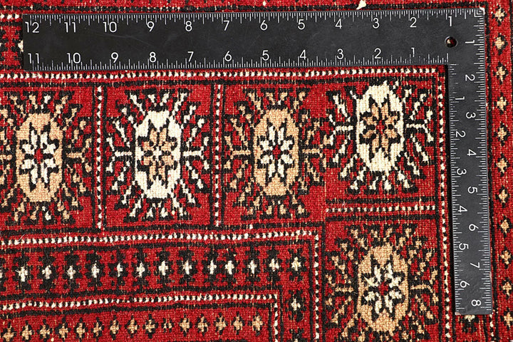 Red Pakistani Bokhara Rug 5' 7" x 9' Hand-Knotted | No. QA22948