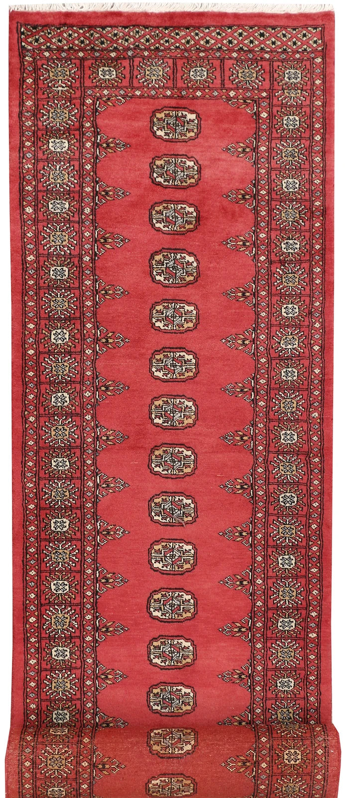 Red Bokhara Rug 2' 6" x 13' 1" Hand-Knotted | No. QA22956
