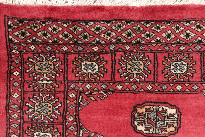 Red Bokhara Rug 2' 6" x 13' 1" Hand-Knotted | No. QA22956