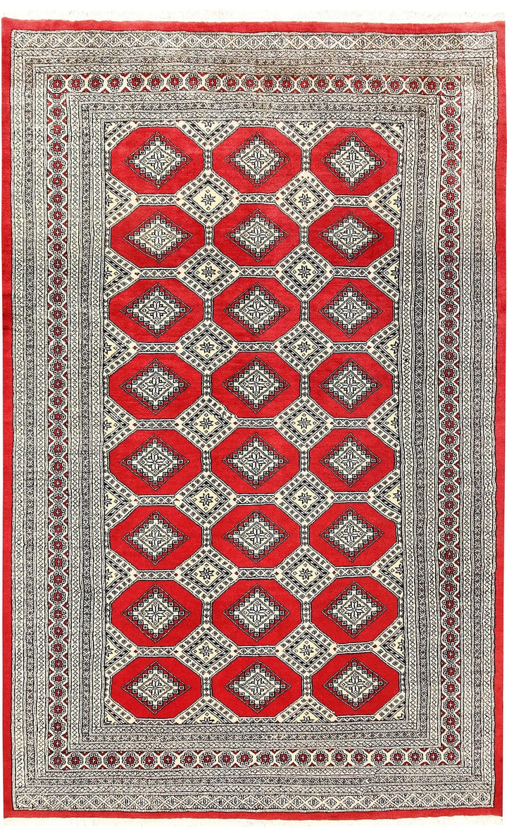 Red Pakistani Jaldar Rug 5' 7" x 9' Hand-Knotted | No. QA22988