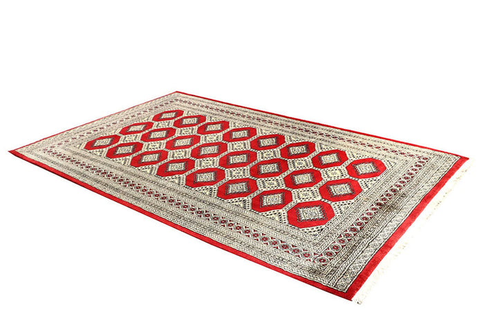 Red Pakistani Jaldar Rug 5' 7" x 9' Hand-Knotted | No. QA22988