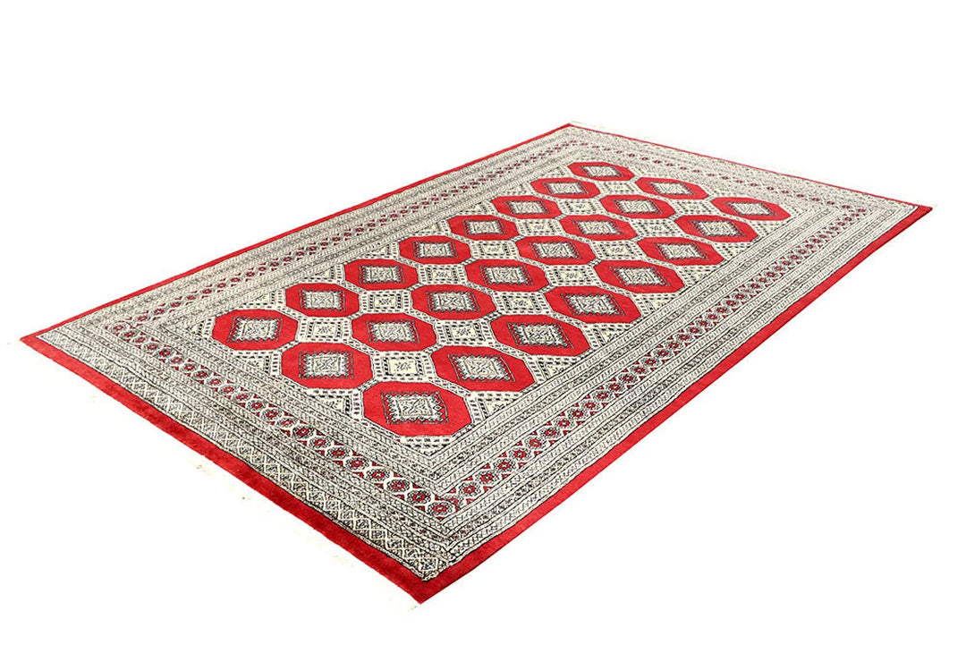 Red Pakistani Jaldar Rug 5' 7" x 9' Hand-Knotted | No. QA22988