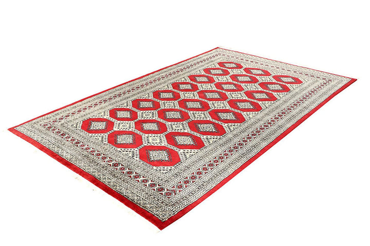 Red Pakistani Jaldar Rug 5' 7" x 9' Hand-Knotted | No. QA22988