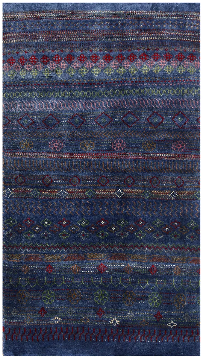 Blue Afghan Gabbeh Rug 2' 6" x 4' 5" Hand-Knotted | No. QA22989