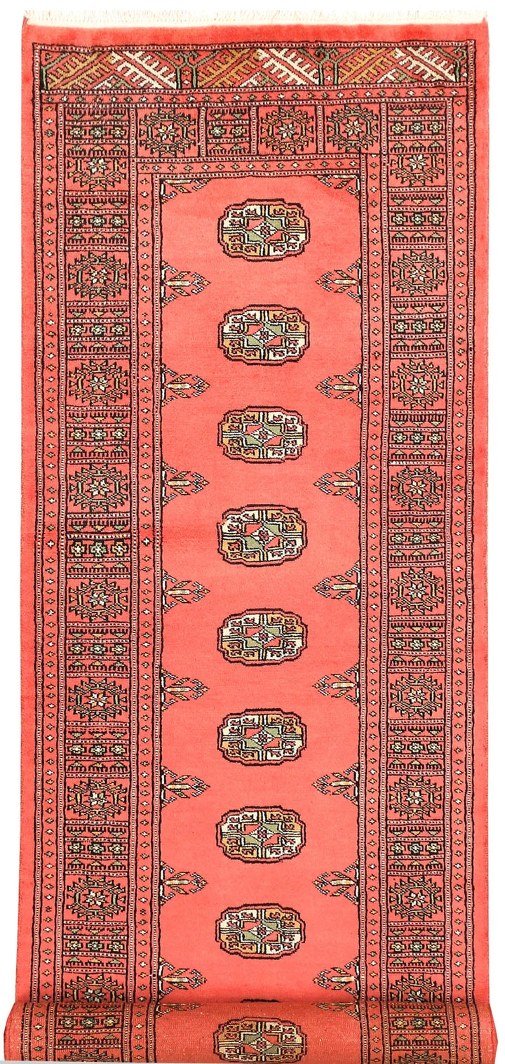 Salmon Pakistani Bokhara Rug 2' 7" x 9' 8" Hand-Knotted | No. QA22999