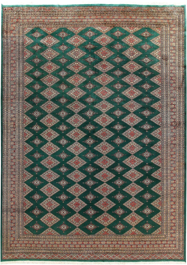 Sea Green Pakistani Jaldar Rug 8' x 11' 2" Hand-Knotted | No. QA23021