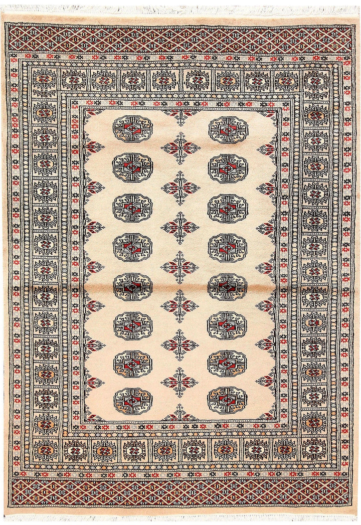 Brown Pakistani Bokhara Rug 4' 1" x 5' 9" Hand-Knotted | No. QA23174