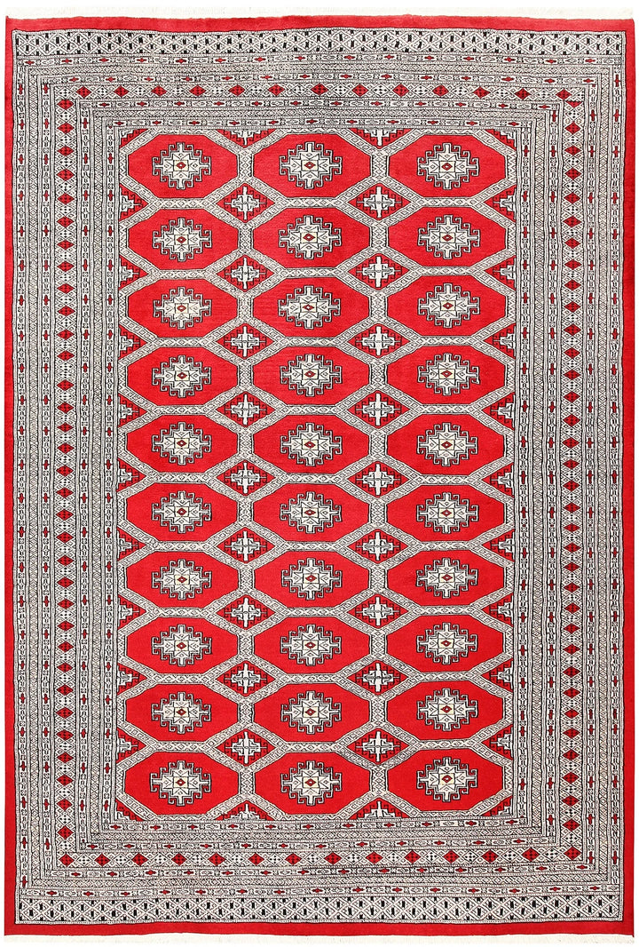 Red Pakistani Jaldar Rug 6' 1" x 9' Hand-Knotted | No. QA23177