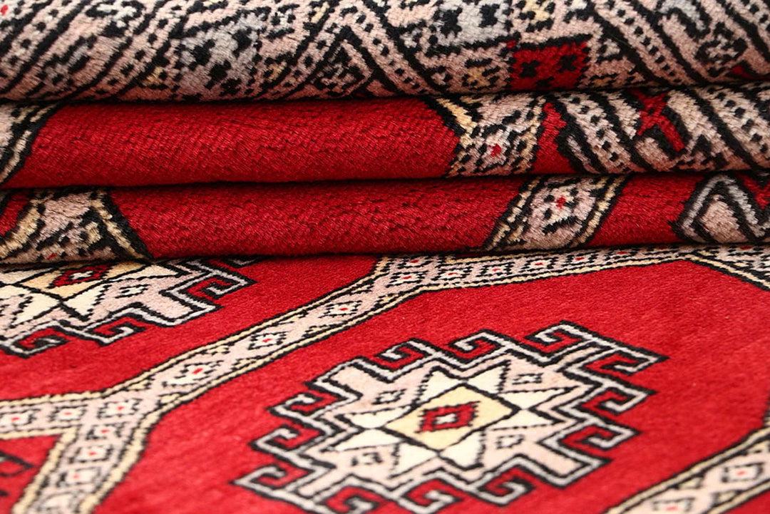 Red Pakistani Jaldar Rug 6' 1" x 9' Hand-Knotted | No. QA23177