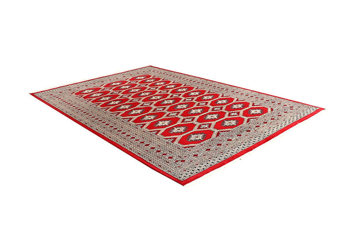 Red Pakistani Jaldar Rug 6' 1" x 9' Hand-Knotted | No. QA23177