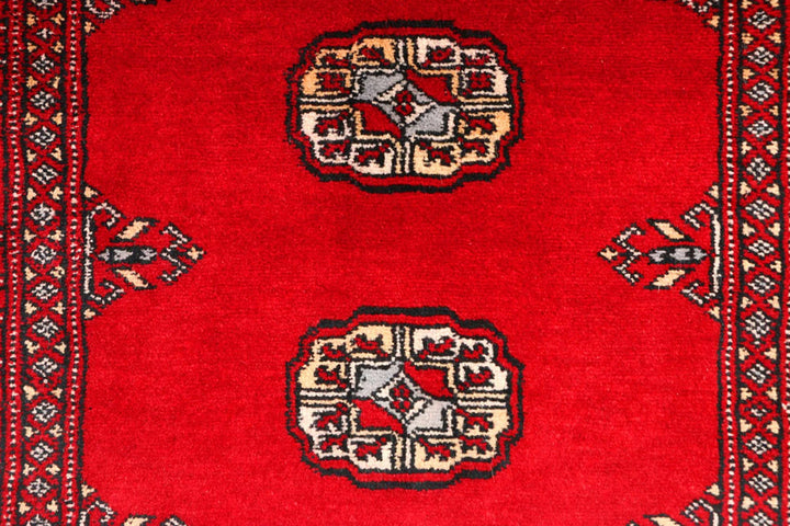 Dark Red Bokhara Rug 2' 7" x 9' 3" Hand-Knotted | No. QA23266
