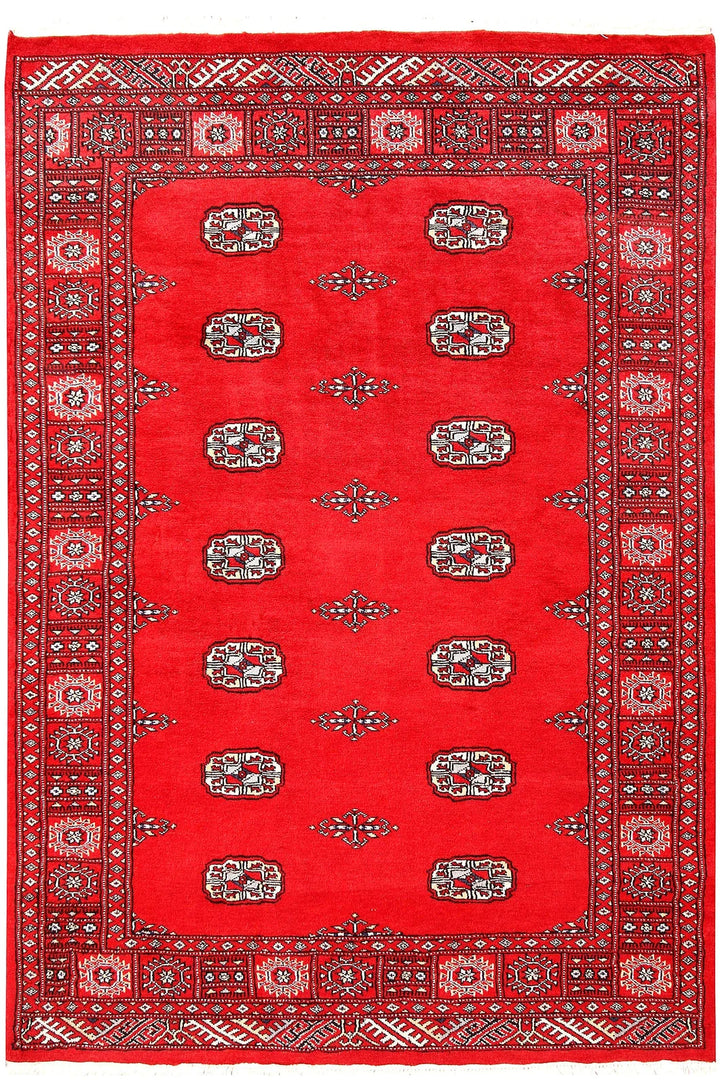 Red Pakistani Bokhara Rug 4' 1" x 5' 11" Hand-Knotted | No. QA23281