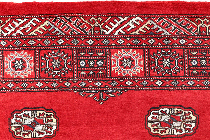 Red Pakistani Bokhara Rug 4' 1" x 5' 11" Hand-Knotted | No. QA23281