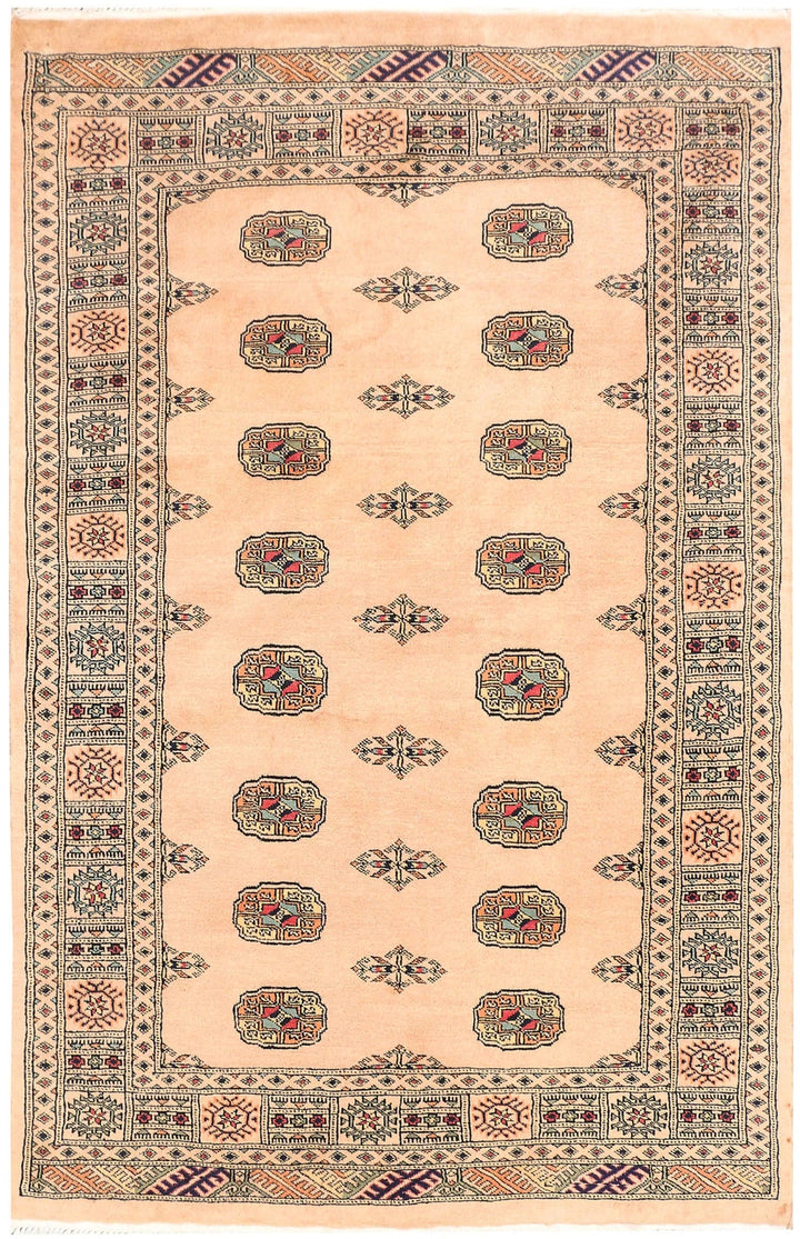 Navajo White Pakistani Bokhara Rug 4' x 6' 4" Hand-Knotted | No. QA23446