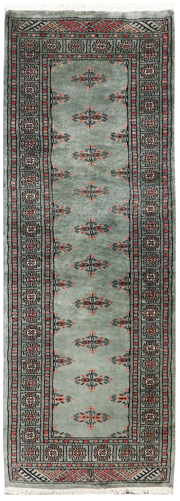 Dark Olive Green Pakistani Butterfly Rug 2' 1" x 6' Hand-Knotted | No. QA23558