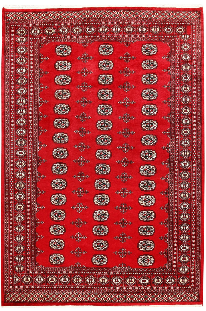 Red Pakistani Bokhara Rug 6' x 8'9" Hand-Knotted | No. QA23572