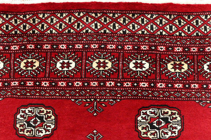 Red Pakistani Bokhara Rug 6' x 8'9" Hand-Knotted | No. QA23572