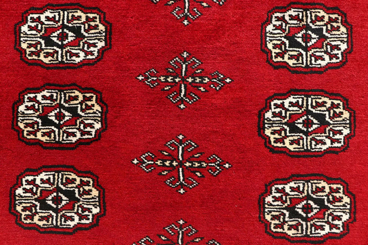 Red Pakistani Bokhara Rug 6' x 8'9" Hand-Knotted | No. QA23572