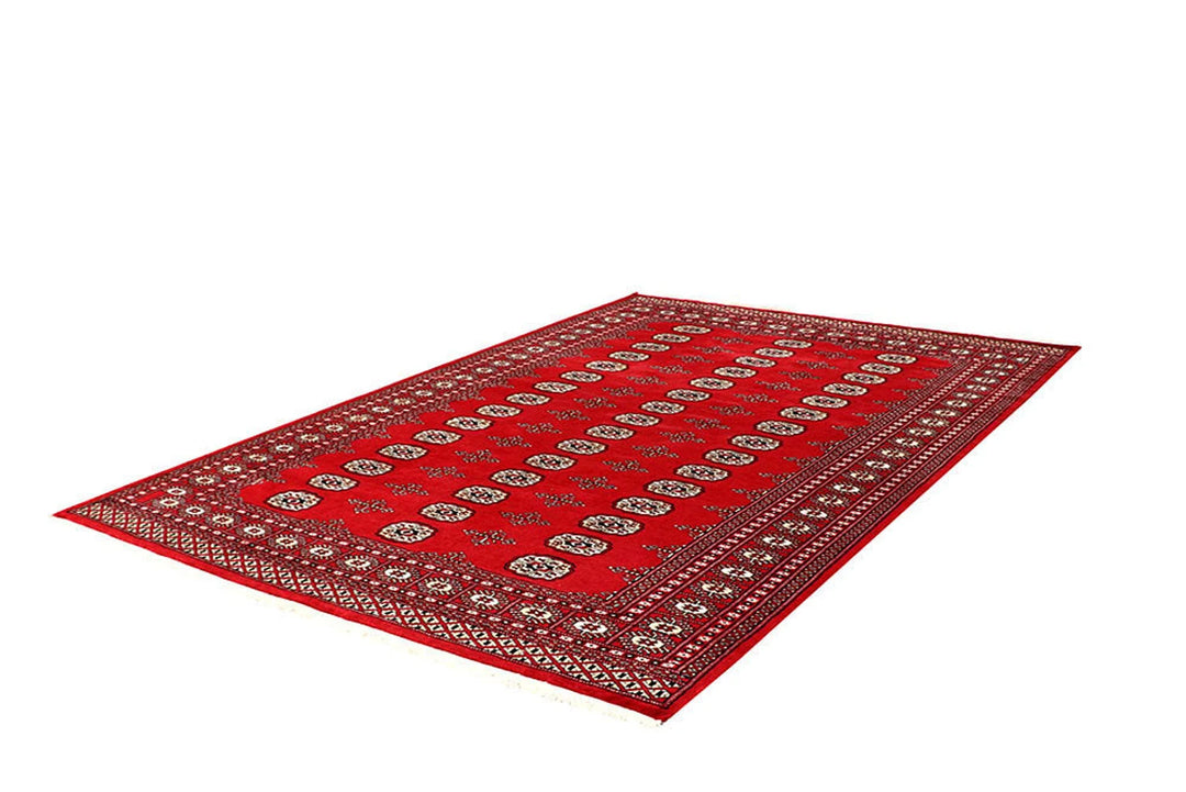 Red Pakistani Bokhara Rug 6' x 8'9" Hand-Knotted | No. QA23572