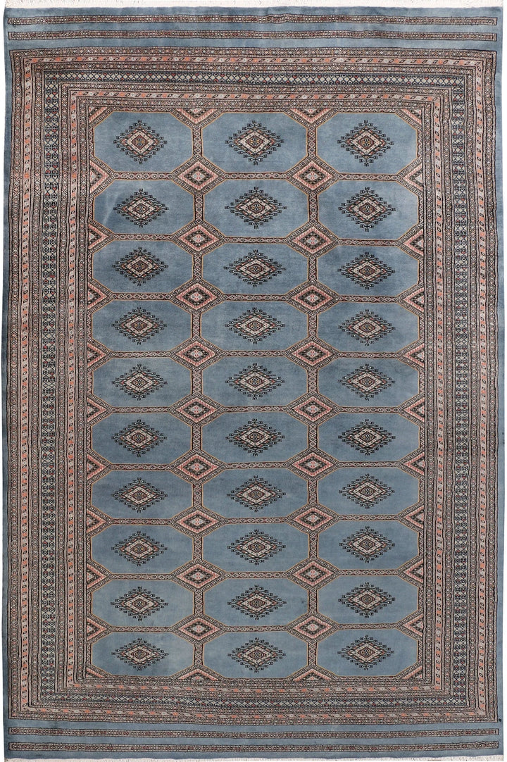 Light Slate Grey Pakistani Jaldar Rug 6' 8" x 10' 1" Hand-Knotted | No. QA23705