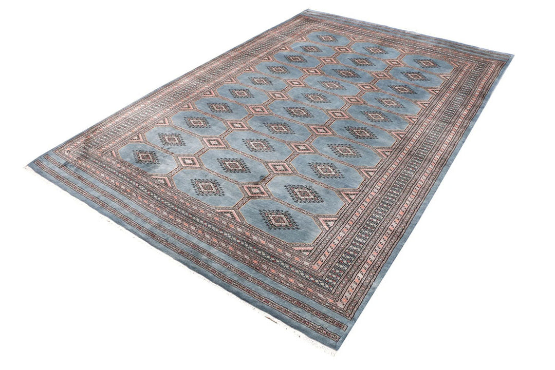 Light Slate Grey Pakistani Jaldar Rug 6' 8" x 10' 1" Hand-Knotted | No. QA23705