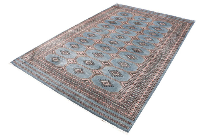 Light Slate Grey Pakistani Jaldar Rug 6' 8" x 10' 1" Hand-Knotted | No. QA23705