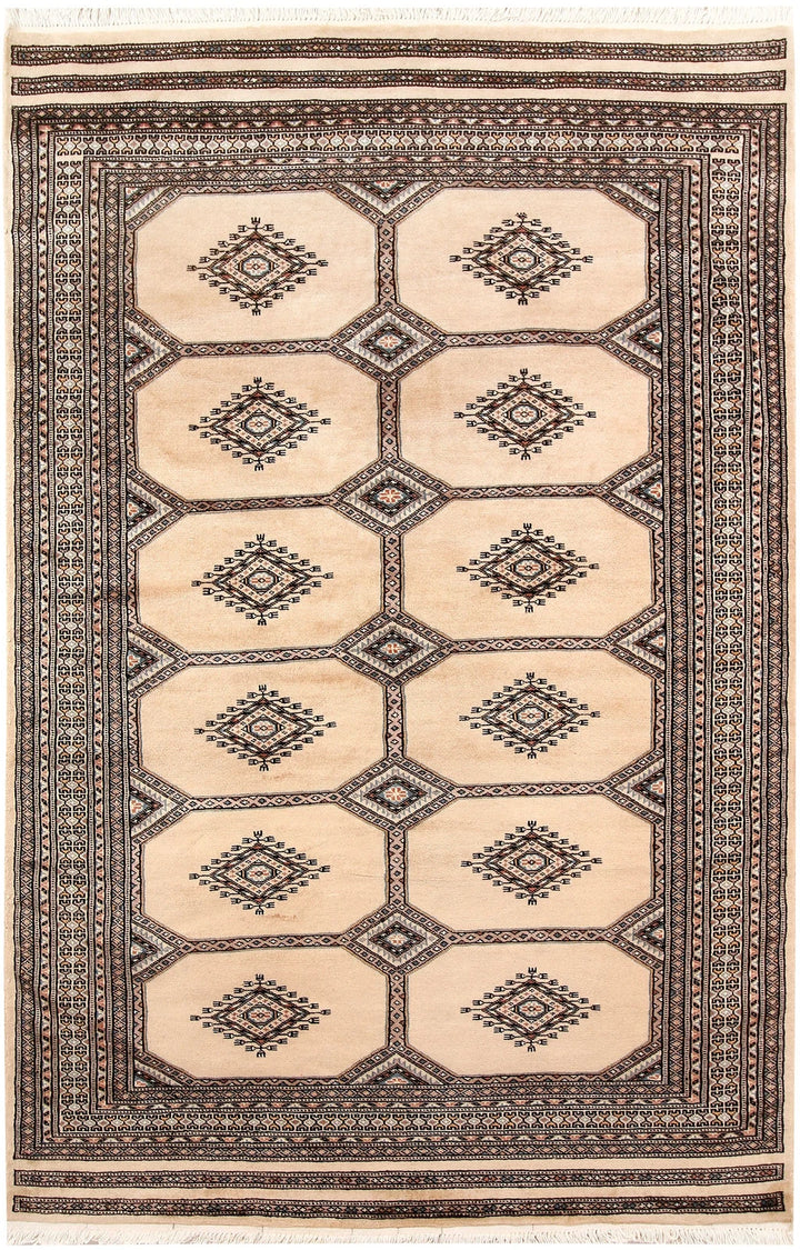 Brown Pakistani Jaldar Rug 4' 6" x 6' 11" Hand-Knotted | No. QA23759
