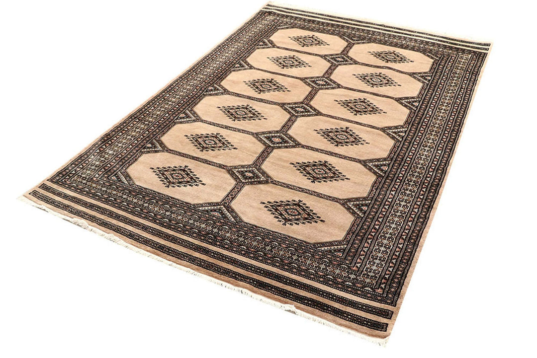 Brown Pakistani Jaldar Rug 4' 6" x 6' 11" Hand-Knotted | No. QA23759