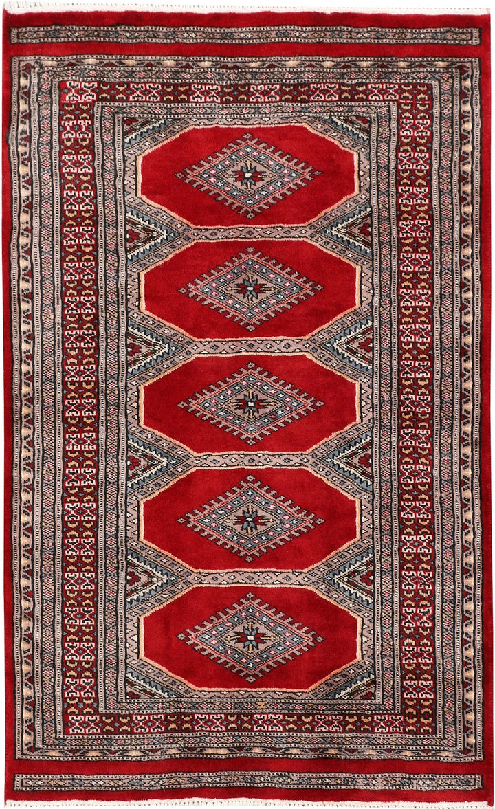 Red Pakistani Jaldar Rug 2' 7" x 4' 2" Hand-Knotted | No. QA23762