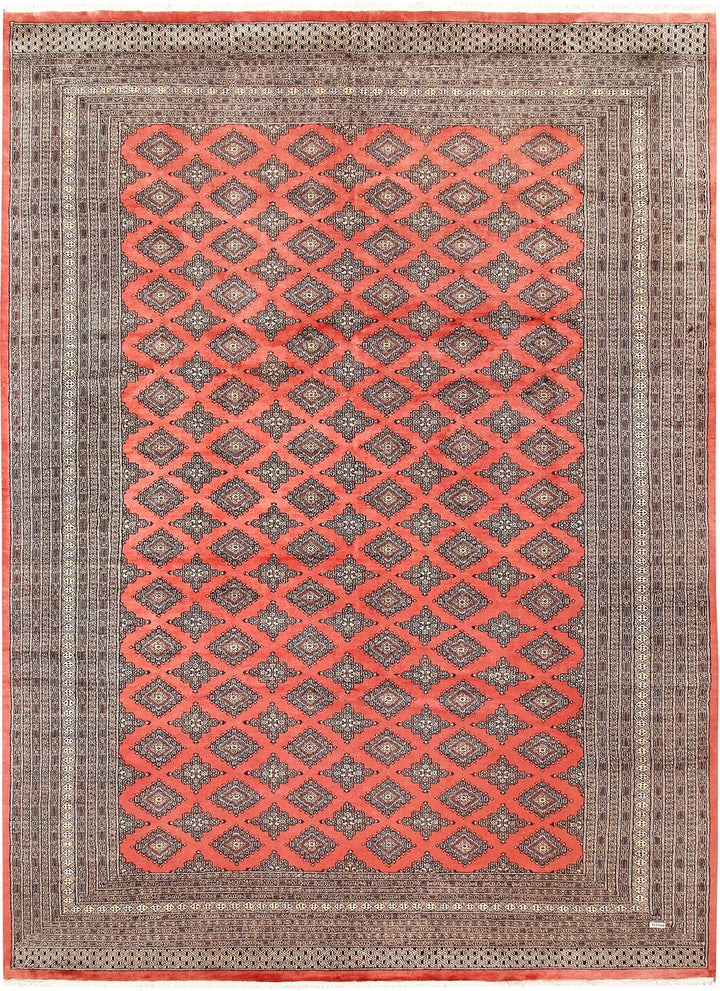 Salmon Pakistani Bokhara Rug 10' x 13'11" Hand-Knotted | No. QA23861