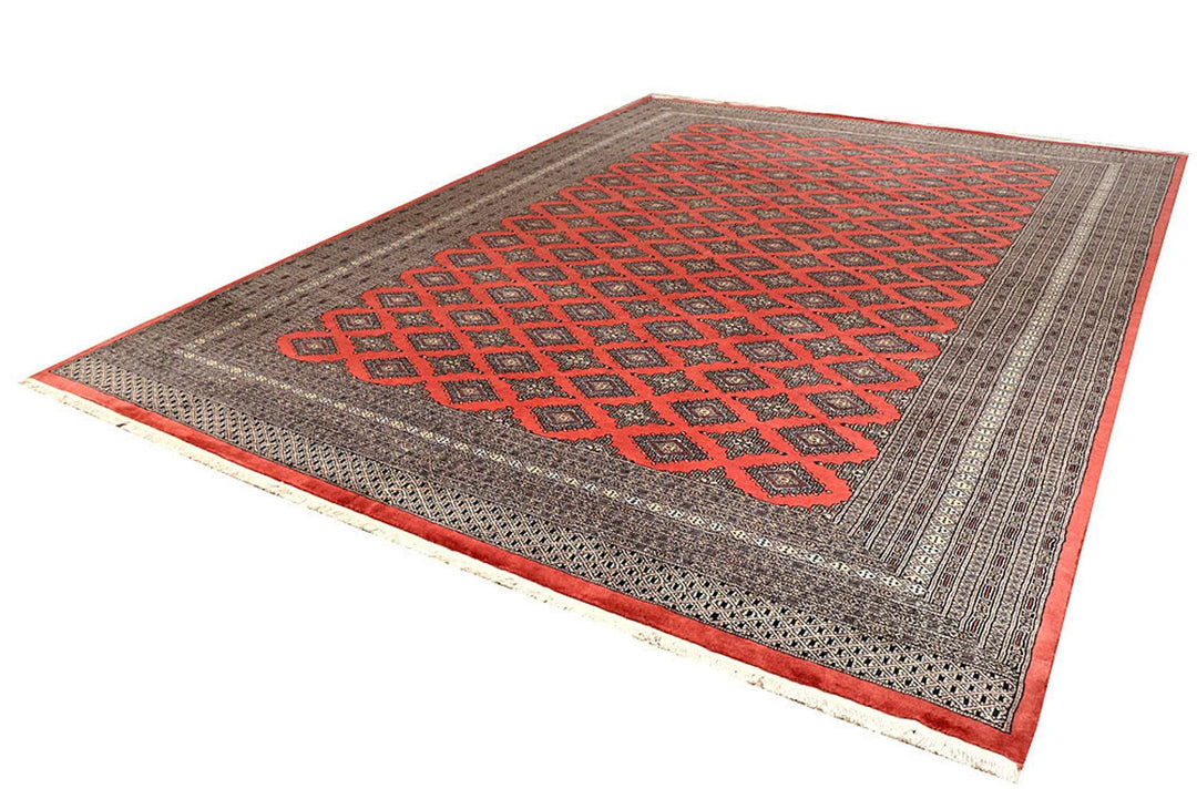 Salmon Pakistani Bokhara Rug 10' x 13'11" Hand-Knotted | No. QA23861