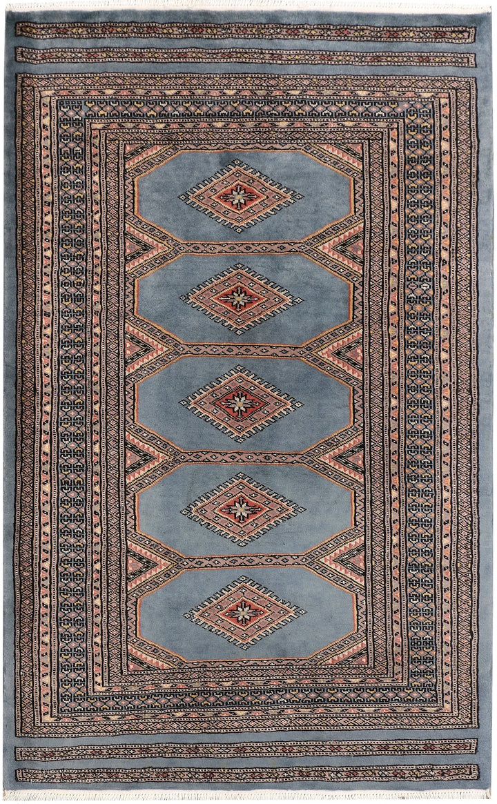 Light Slate Grey Pakistani Jaldar Rug 3' 3" x 5' 2" Hand-Knotted | No. QA23878