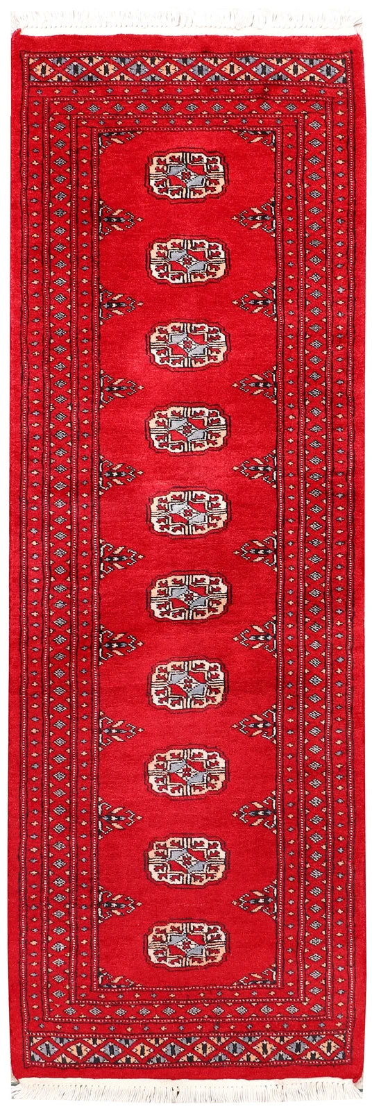 Red Pakistani Bokhara Rug 2' 1" x 6' Hand-Knotted | No. QA24080