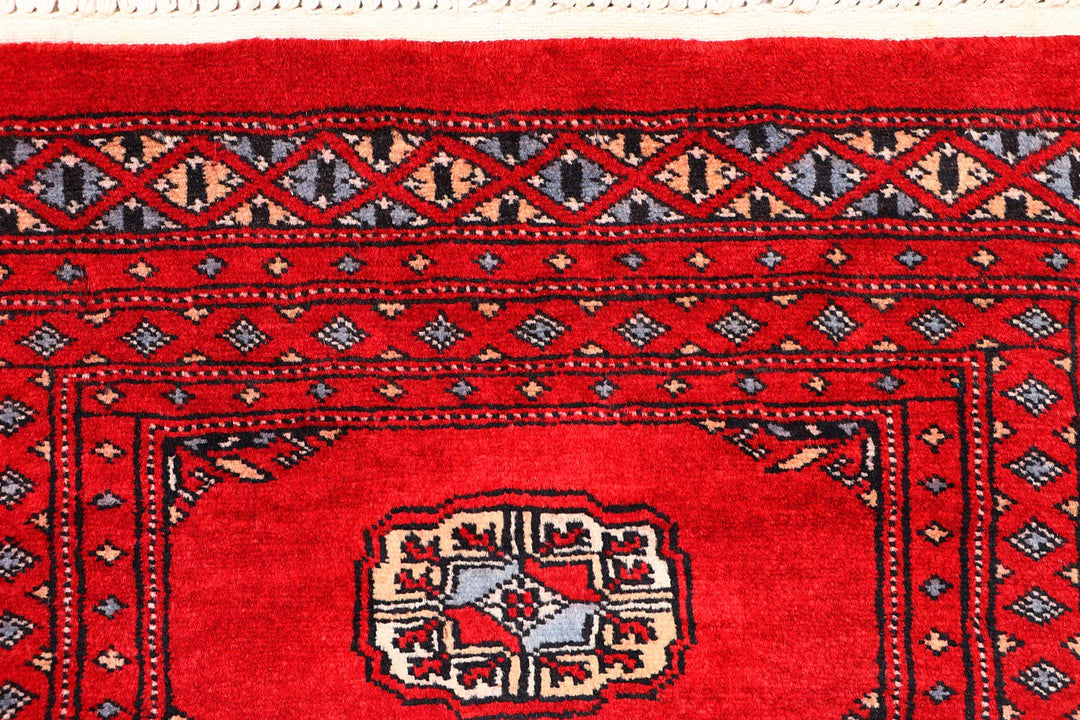 Red Pakistani Bokhara Rug 2' 1" x 6' Hand-Knotted | No. QA24080