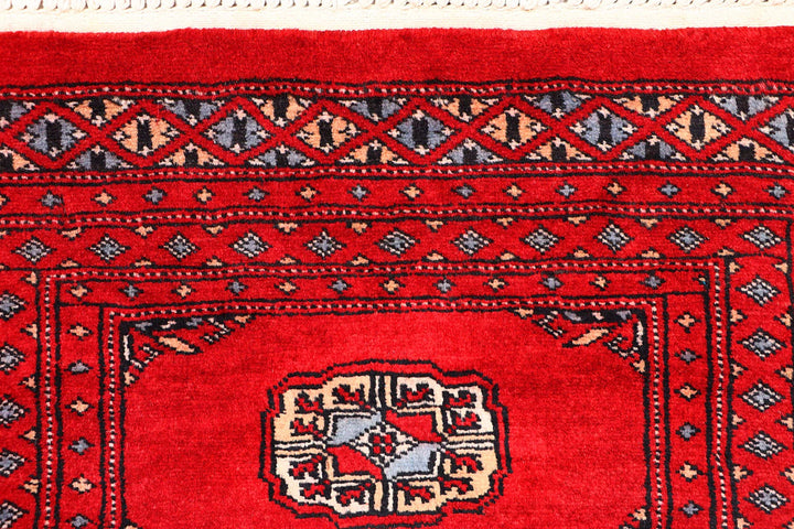 Red Pakistani Bokhara Rug 2' 1" x 6' Hand-Knotted | No. QA24080