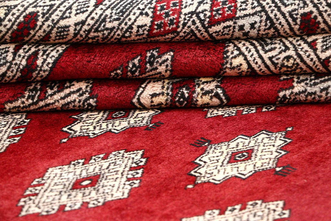 Firebrick Red Pakistani Jaldar Rug 5' 11" x 8' 6" Hand-Knotted | No. QA24083