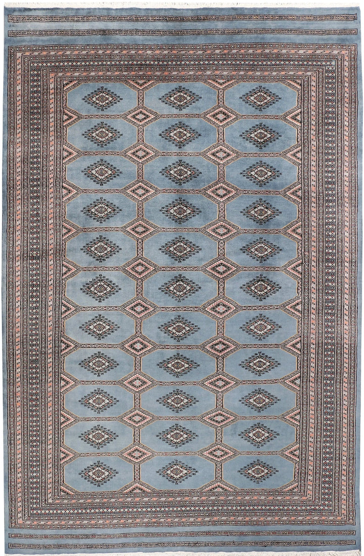 Light Slate Grey Pakistani Jaldar Rug 6' 7" x 10' Hand-Knotted | No. QA24203