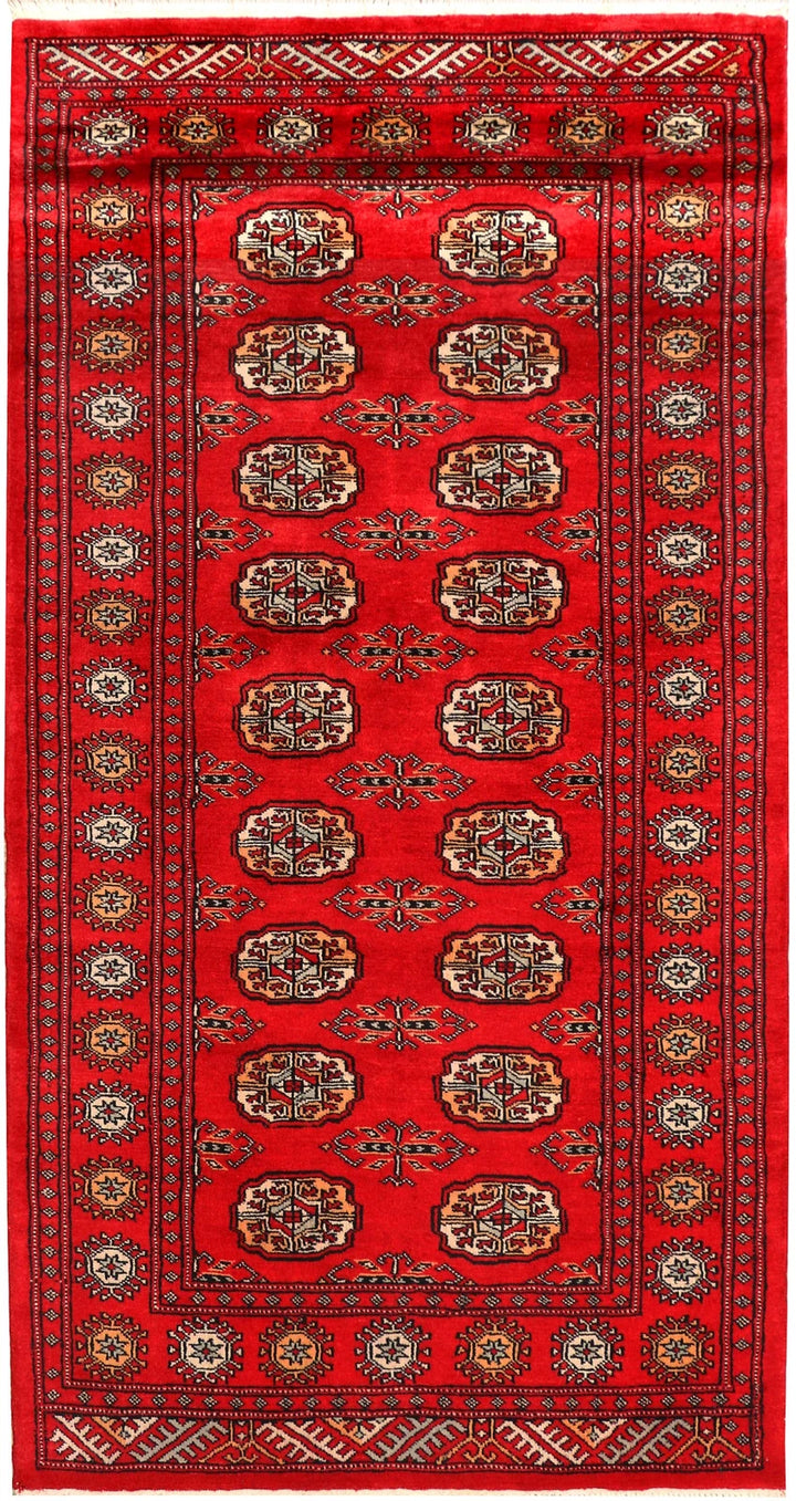 Red Pakistani Bokhara Rug 3' 2" x 6' Hand-Knotted | No. QA24223