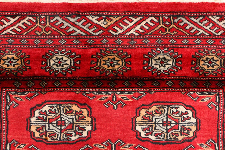 Red Pakistani Bokhara Rug 3' 2" x 6' Hand-Knotted | No. QA24223