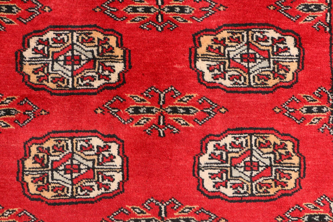 Red Pakistani Bokhara Rug 3' 2" x 6' Hand-Knotted | No. QA24223