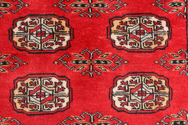 Red Pakistani Bokhara Rug 3' 2" x 6' Hand-Knotted | No. QA24223