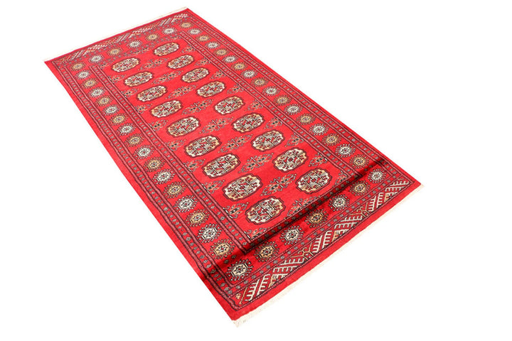 Red Pakistani Bokhara Rug 3' 2" x 6' Hand-Knotted | No. QA24223