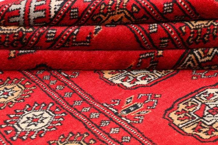 Red Pakistani Bokhara Rug 3' 2" x 6' Hand-Knotted | No. QA24223