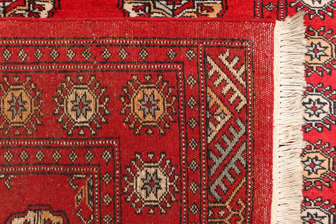 Red Pakistani Bokhara Rug 3' 2" x 6' Hand-Knotted | No. QA24223