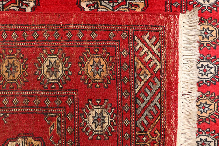 Red Pakistani Bokhara Rug 3' 2" x 6' Hand-Knotted | No. QA24223