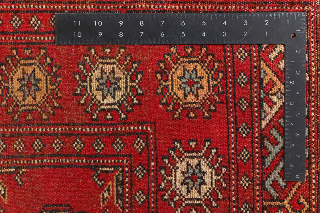 Red Pakistani Bokhara Rug 3' 2" x 6' Hand-Knotted | No. QA24223