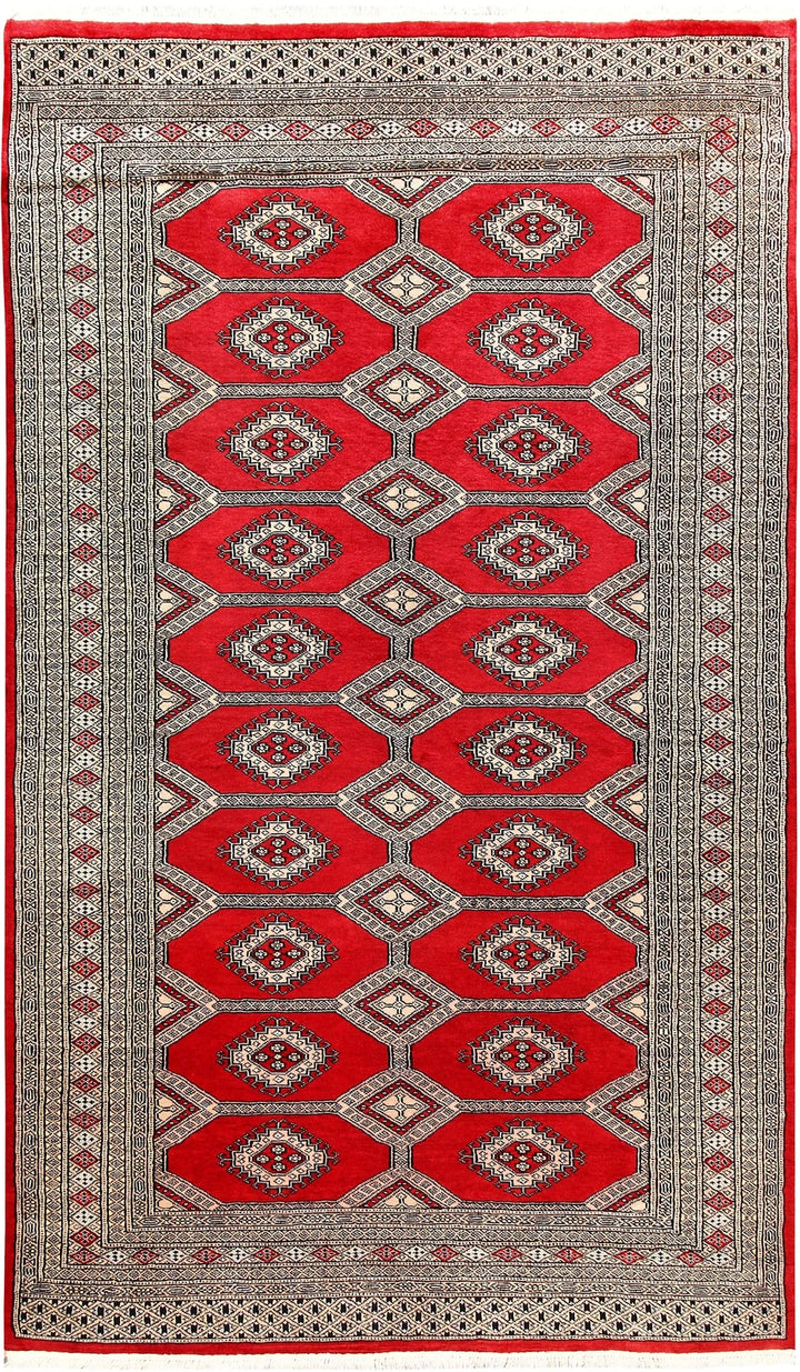 Red Pakistani Jaldar Rug 5' 1" x 8' 9" Hand-Knotted | No. QA24249