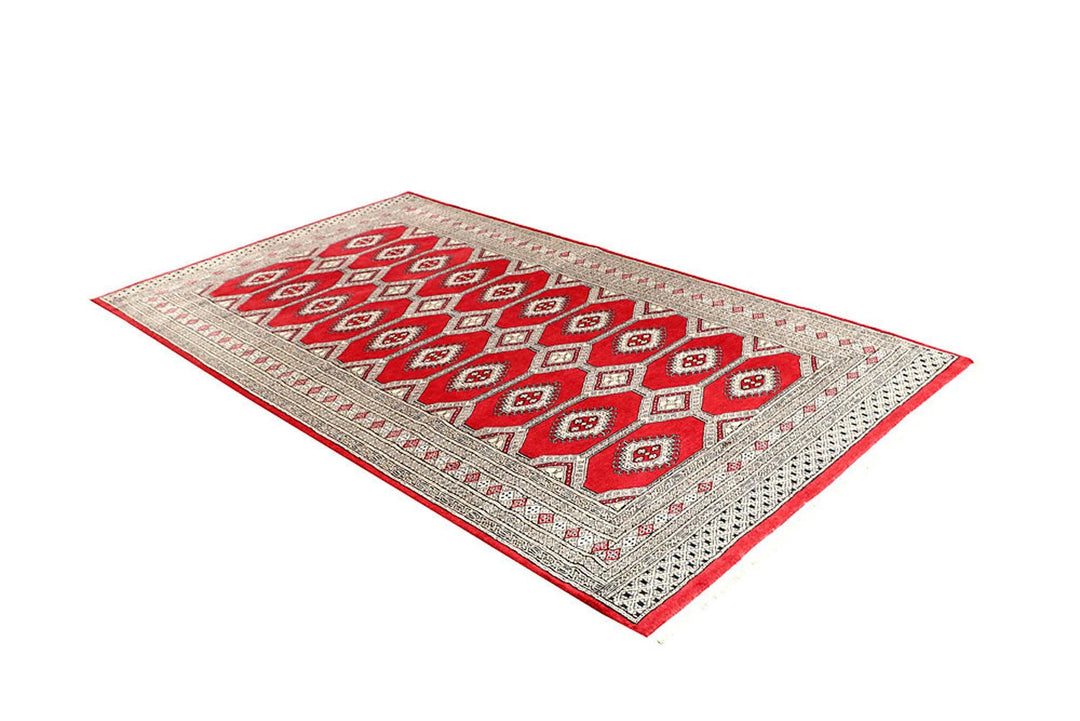 Red Pakistani Jaldar Rug 5' 1" x 8' 9" Hand-Knotted | No. QA24249